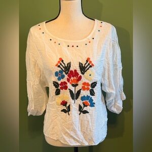 Floral Embroidered White Top